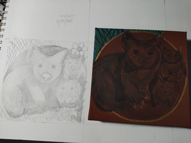 'Australian Wombat and Baby' Original Painting by Mirree Contemporary Dreamtime Animal Dreaming